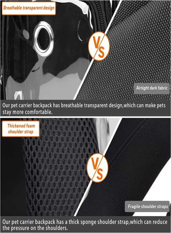 KIKA Pets Clear Cat Dog Backpack Carrier Travel Hiking Mesh Front Dog Backpack Carrier for Cat Rabbit Small Animal Breathable Clear Lightweight Pet Backpack for Outdoor Walking (Black 1-6 kgs) - Image 3